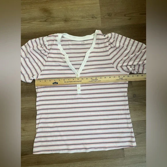 Gap Stripe Henley Puff Sleeve Top Size XXL - Picture 11 of 12